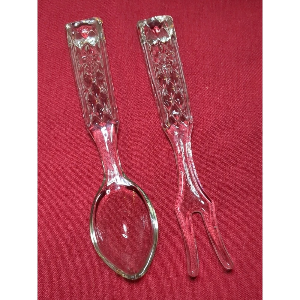 Anchor Hocking Crystal Wexford Serving Salad Fork & Spoon Set‎